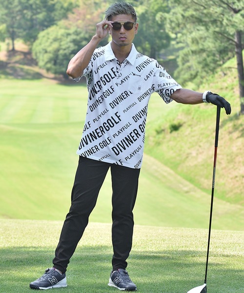 DIVINER GOLF(ディバイナー ゴルフ)の「【DIVINER GOLF】オリジナルゴルフウェア/総柄ロゴ半袖ポロシャツ メンズ(ポロシャツ・メンズ・ホワイト/ホワイト×ブラック/ブラック・M/L/XL)」の7枚目の写真