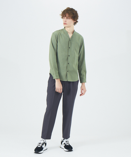 ABAHOUSE（アバハウス）の「ウールライク Vネック シャツ（シャツ/ブラウス・メンズ・ホワイト/ダークブラウン/グリーン/グレイッシュベージュ・44/46/48）」の8枚目の写真