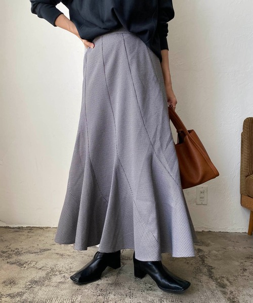 CAPRICIEUX LE'MAGE(カプリシューレマージュ)の「チドリチェックマーメイドスカート(スカート・レディース・ブラウン/グレー・FREE)」の1枚目の写真