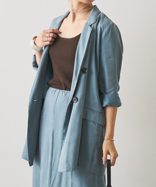 Omekashi(オメカシ)の「キュプラテーラードジャケット(テーラードジャケット・レディース・ブラック/ブラウン/ブルー・FREE)」の1枚目の写真