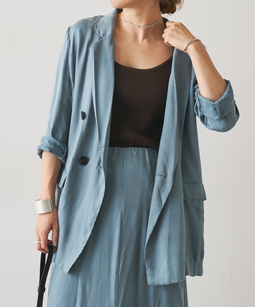 Omekashi(オメカシ)の「キュプラテーラードジャケット(テーラードジャケット・レディース・ブラック/ブラウン/ブルー・FREE)」の12枚目の写真