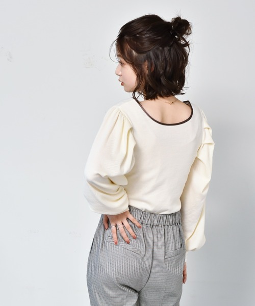 RETRO GIRL（レトロガール）の「パイピングパワショルTee（Tシャツ/カットソー・レディース・ホワイト/ブラック/イエロー/ブルー・FREE）」の17枚目の写真