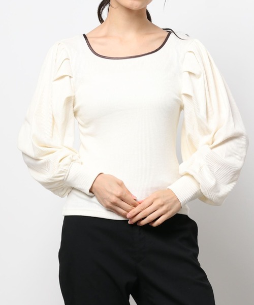 RETRO GIRL（レトロガール）の「パイピングパワショルTee（Tシャツ/カットソー・レディース・ホワイト/ブラック/イエロー/ブルー・FREE）」の9枚目の写真