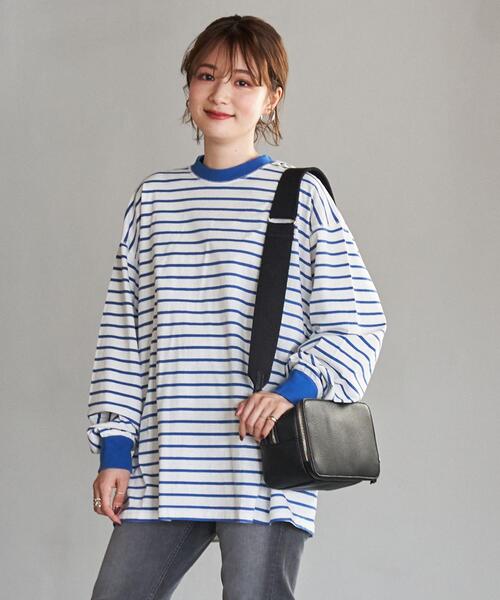 coen（コーエン）の「ボーダービッグロンT（Tシャツ/カットソー・レディース・ライトグレー/ブラウン/コバルトブルー・MEDIUM/LARGE）」の8枚目の写真