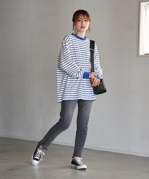 coen（コーエン）の「ボーダービッグロンT（Tシャツ/カットソー・レディース・ライトグレー/ブラウン/コバルトブルー・MEDIUM/LARGE）」の9枚目の写真