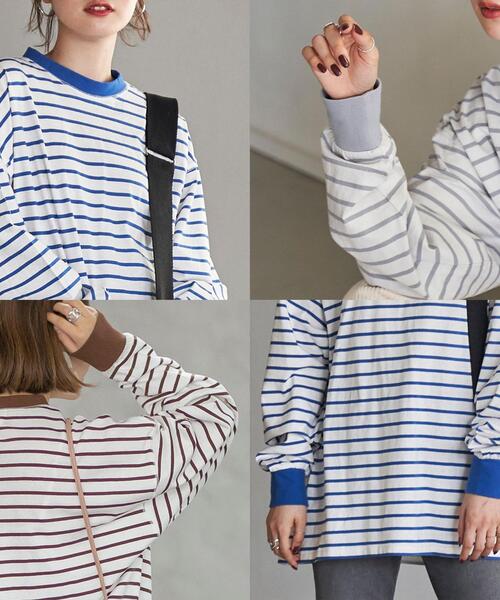 coen（コーエン）の「ボーダービッグロンT（Tシャツ/カットソー・レディース・ライトグレー/ブラウン/コバルトブルー・MEDIUM/LARGE）」の13枚目の写真