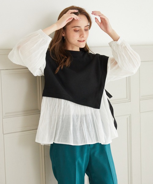Rewde（ルゥデ）の「【WEB限定】シャツドッキングプルオーバー（1R15-613802）（Tシャツ/カットソー・レディース・ブラック/ベージュ・M）」の11枚目の写真