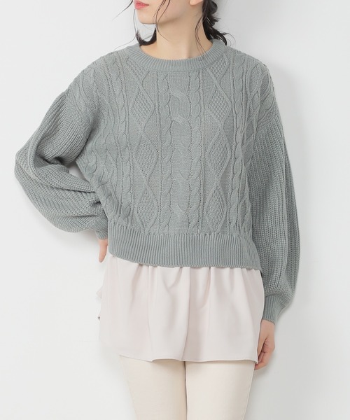 Honeys(ハニーズ)の「裾レイヤード風ニット(ニット/セーター・レディース・サックスブルー/アイボリー/グリーン系その他/ベージュ/ピンク系その他・S/M/L)」の3枚目の写真