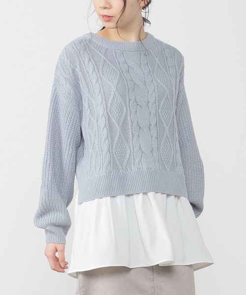 Honeys(ハニーズ)の「裾レイヤード風ニット(ニット/セーター・レディース・サックスブルー/アイボリー/グリーン系その他/ベージュ/ピンク系その他・S/M/L)」の4枚目の写真