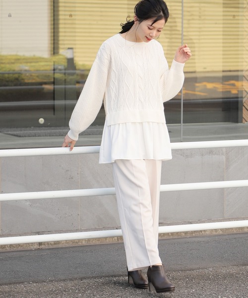 Honeys(ハニーズ)の「裾レイヤード風ニット(ニット/セーター・レディース・サックスブルー/アイボリー/グリーン系その他/ベージュ/ピンク系その他・S/M/L)」の6枚目の写真