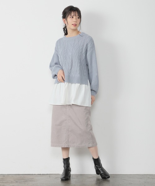 Honeys(ハニーズ)の「裾レイヤード風ニット(ニット/セーター・レディース・サックスブルー/アイボリー/グリーン系その他/ベージュ/ピンク系その他・S/M/L)」の19枚目の写真