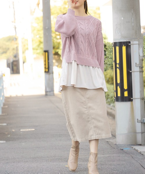 Honeys(ハニーズ)の「裾レイヤード風ニット(ニット/セーター・レディース・サックスブルー/アイボリー/グリーン系その他/ベージュ/ピンク系その他・S/M/L)」の22枚目の写真