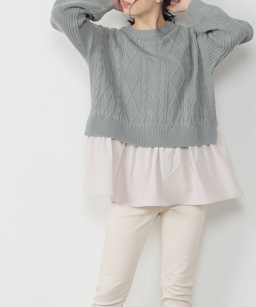 Honeys(ハニーズ)の「裾レイヤード風ニット(ニット/セーター・レディース・サックスブルー/アイボリー/グリーン系その他/ベージュ/ピンク系その他・S/M/L)」の15枚目の写真