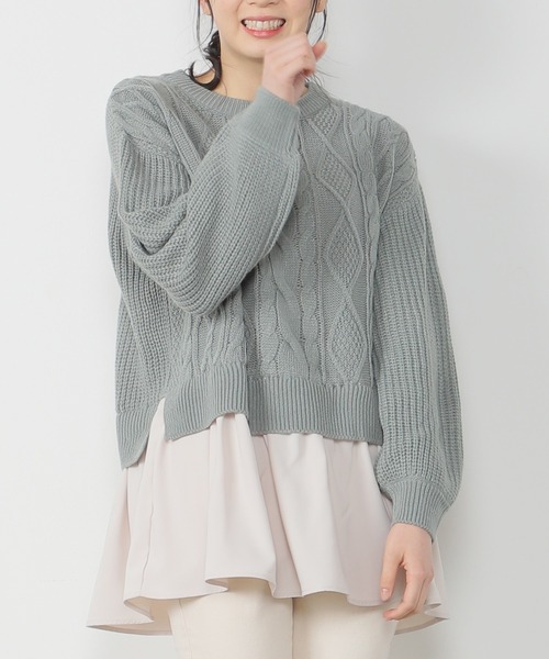 Honeys(ハニーズ)の「裾レイヤード風ニット(ニット/セーター・レディース・サックスブルー/アイボリー/グリーン系その他/ベージュ/ピンク系その他・S/M/L)」の16枚目の写真