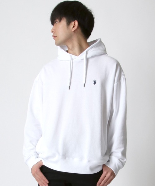 U.S. POLO ASSN.(ユーエスポロアッスン)の「U.S. POLO ASSN./ユーエスポロアッスン 別注 オーバーサイズ 裏毛 ロゴ ワンポイント刺繍 スウェット パーカー フーディー/長袖 トップス プルオーバー/レディース メンズ(パーカー・メンズ・ホワイト/ブラック/ダークグリーン/ベージュ/ネイビー/サックスブルー/グリーン/オートミール/グレー/チャコールグレー・LL/M/L)」の22枚目の写真