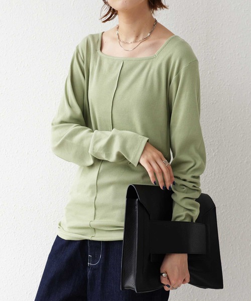 antiqua（アンティカ）の「スクエアネックリブトップス（Tシャツ/カットソー・レディース・ダークグレー/オレンジ/ブラック/オフホワイト/カーキ・L/M）」の12枚目の写真