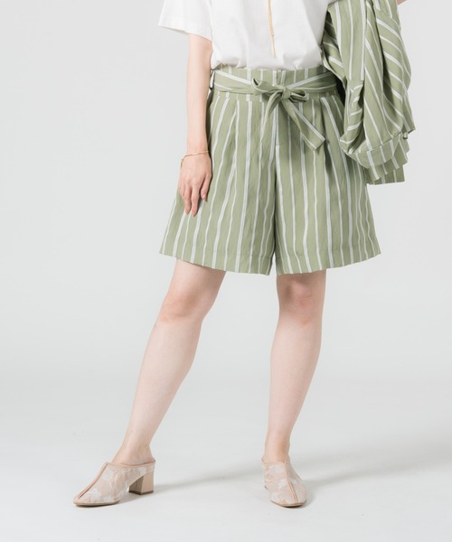 LAYMEE（レイミー）の「Wolf stripe shorts pants / ウォルフストライプショートパンツ（その他パンツ・レディース・ベージュ/グリーン系その他/キャメル/ネイビー・FREE）」の3枚目の写真