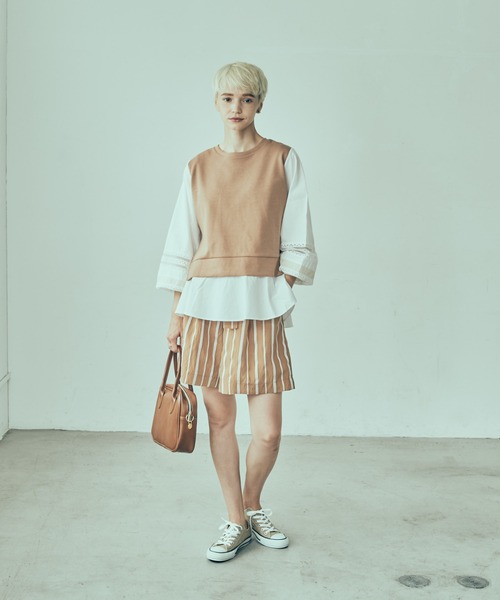 LAYMEE（レイミー）の「Wolf stripe shorts pants / ウォルフストライプショートパンツ（その他パンツ・レディース・ベージュ/グリーン系その他/キャメル/ネイビー・FREE）」の6枚目の写真