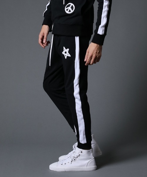 STUD MUFFIN（スタッドマフィン）の「mp9542-ストレッチベア裏毛 サガラパッチ＆ロゴpt サイドライン リブパンツ（スウェットパンツ・メンズ・ブラック/杢グレー・2/4/3）」の4枚目の写真