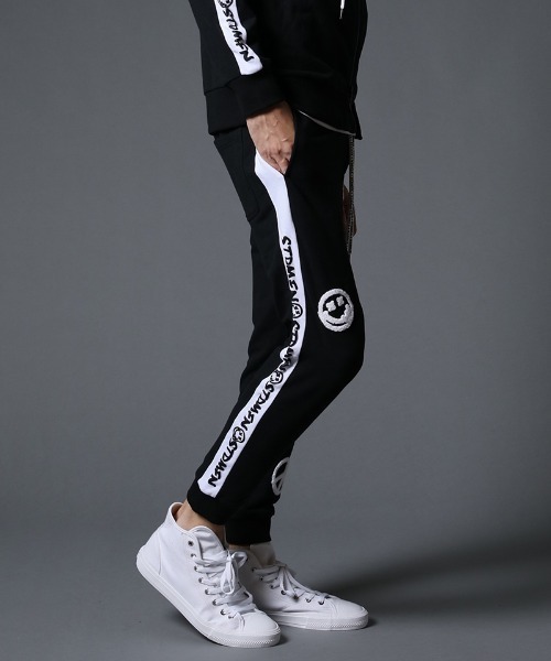 STUD MUFFIN（スタッドマフィン）の「mp9542-ストレッチベア裏毛 サガラパッチ＆ロゴpt サイドライン リブパンツ（スウェットパンツ・メンズ・ブラック/杢グレー・2/4/3）」の5枚目の写真