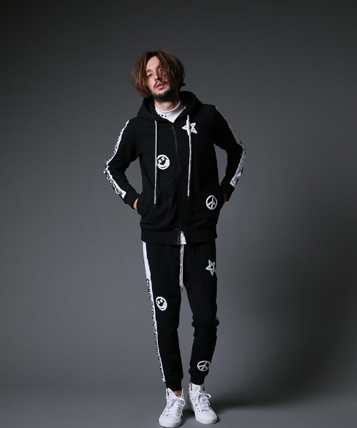 STUD MUFFIN（スタッドマフィン）の「mp9542-ストレッチベア裏毛 サガラパッチ＆ロゴpt サイドライン リブパンツ（スウェットパンツ・メンズ・ブラック/杢グレー・2/4/3）」の6枚目の写真