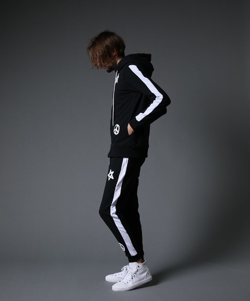 STUD MUFFIN（スタッドマフィン）の「mp9542-ストレッチベア裏毛 サガラパッチ＆ロゴpt サイドライン リブパンツ（スウェットパンツ・メンズ・ブラック/杢グレー・2/4/3）」の9枚目の写真