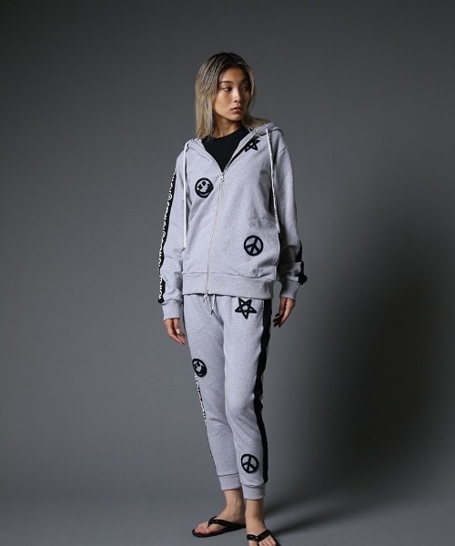 STUD MUFFIN（スタッドマフィン）の「mp9542-ストレッチベア裏毛 サガラパッチ＆ロゴpt サイドライン リブパンツ（スウェットパンツ・メンズ・ブラック/杢グレー・2/4/3）」の14枚目の写真