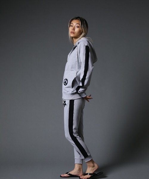 STUD MUFFIN（スタッドマフィン）の「mp9542-ストレッチベア裏毛 サガラパッチ＆ロゴpt サイドライン リブパンツ（スウェットパンツ・メンズ・ブラック/杢グレー・2/4/3）」の16枚目の写真