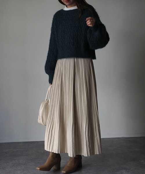 Riberry（リベリー）の「ピーチ消しプリーツスカート（スカート・レディース・ベージュ/ブラウン/ブルー/グリーン・MEDIUM）」の12枚目の写真