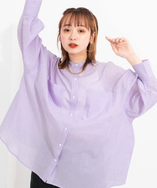 nemne store（ネンネストア）の「ソデボリュームバンドカラーシャツ（シャツ/ブラウス・レディース・イエロー/ブルー/ブラック系その他/パープル系その他・フリー）」の3枚目の写真