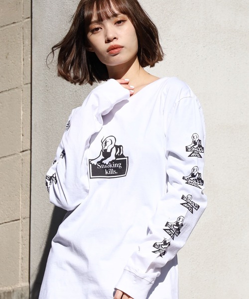 JUNGLES（ジャングルス）の「FR2/エフアールツー×JUNGLES/ジャングルス コラボ Smoking Kills Long Sleeve Tee ロンＴ（Tシャツ/カットソー・メンズ・ホワイト/ブラック・M/L/XL/S）」の2枚目の写真