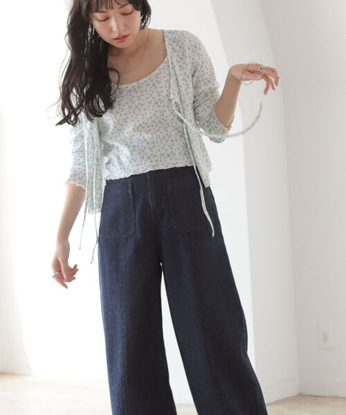 BeAMS DOT（ビームスドット）の「【WEB限定】BeAMS DOT / フラワー コットンキャミソール カーディガン 2Pセット（Tシャツ/カットソー・レディース・ホワイト/ライトグリーン・ONE SIZE）」の8枚目の写真