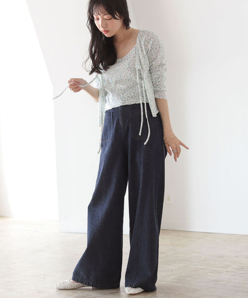 BeAMS DOT（ビームスドット）の「【WEB限定】BeAMS DOT / フラワー コットンキャミソール カーディガン 2Pセット（Tシャツ/カットソー・レディース・ホワイト/ライトグリーン・ONE SIZE）」の6枚目の写真