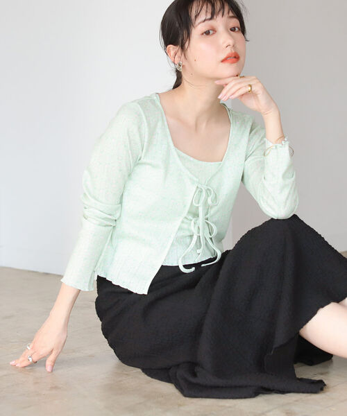 BeAMS DOT（ビームスドット）の「【WEB限定】BeAMS DOT / フラワー コットンキャミソール カーディガン 2Pセット（Tシャツ/カットソー・レディース・ホワイト/ライトグリーン・ONE SIZE）」の11枚目の写真