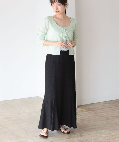 BeAMS DOT（ビームスドット）の「【WEB限定】BeAMS DOT / フラワー コットンキャミソール カーディガン 2Pセット（Tシャツ/カットソー・レディース・ホワイト/ライトグリーン・ONE SIZE）」の9枚目の写真