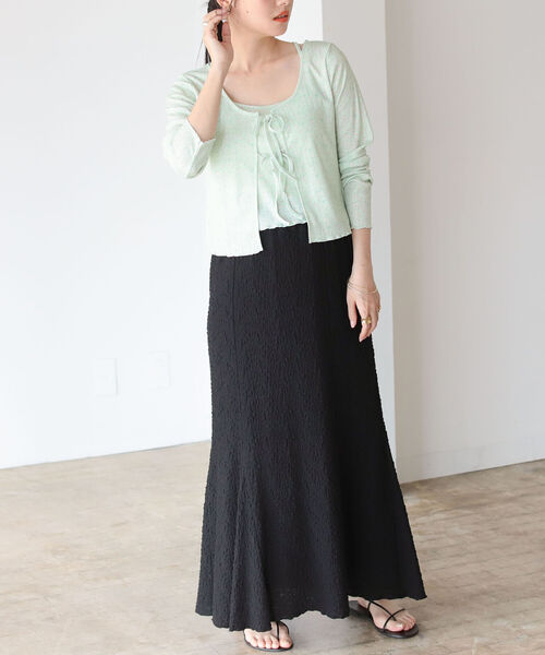 BeAMS DOT（ビームスドット）の「【WEB限定】BeAMS DOT / フラワー コットンキャミソール カーディガン 2Pセット（Tシャツ/カットソー・レディース・ホワイト/ライトグリーン・ONE SIZE）」の7枚目の写真