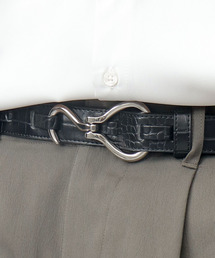 glabella（グラベラ）の「フックバックル ベルト 2サイズ展開（フラッシュシルバー・ゴールド・ブラックニッケル・マットブラック・フラッシュシルバー/クロコ帯・アンティークシルバー・アンティークゴールド・アンティークゴールド/ダークブラウン帯・フラッシュシルバー/シボ帯・ゴールド×シルバー）（ベルト）」