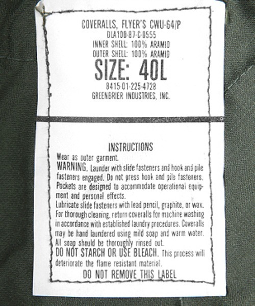 MILITARY(ミリタリー)の「実物 新品 米軍 CWU-64/P NOMEX フライトスーツ(つなぎ/オールインワン・メンズ・セージグリーン・40L)」の20枚目の写真