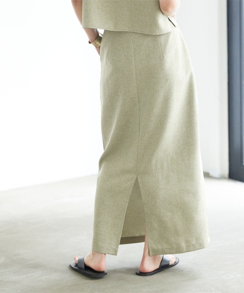titivate(ティティベイト)の「リネンライクフロントタックロングタイトスカート(スカート・レディース・ブラック/ライトブラウン/ブルー系その他/ライトカーキ・S/M/L)」の13枚目の写真