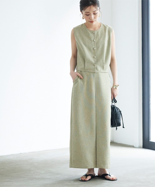 titivate(ティティベイト)の「リネンライクフロントタックロングタイトスカート(スカート・レディース・ブラック/ライトブラウン/ブルー系その他/ライトカーキ・S/M/L)」の14枚目の写真