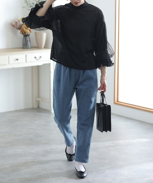 ElegChic(エレグシック)の「ストレッチデニムアンダーパンツ(デニムパンツ・レディース・ネイビー/ブルー・M/L/XL/4L/3L)」の2枚目の写真