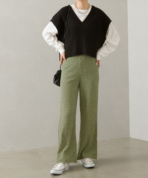 SpRay（スプレイ）の「ギンガムシャ－リングチェックストレ－トパンツ（その他パンツ・レディース・ブラック×ホワイト/グリーン/ブラック系その他/オレンジ系その他・FREE）」の14枚目の写真