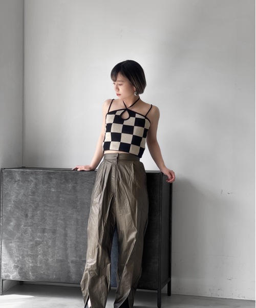 Solace（ソレイス）の「チェッカー柄ベアトップ（チューブトップ・レディース・ベージュ/ホワイト・FREE）」の14枚目の写真