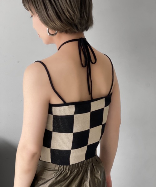 Solace（ソレイス）の「チェッカー柄ベアトップ（チューブトップ・レディース・ベージュ/ホワイト・FREE）」の9枚目の写真