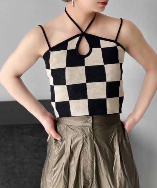 Solace（ソレイス）の「チェッカー柄ベアトップ（チューブトップ・レディース・ベージュ/ホワイト・FREE）」の10枚目の写真