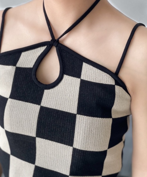 Solace（ソレイス）の「チェッカー柄ベアトップ（チューブトップ・レディース・ベージュ/ホワイト・FREE）」の12枚目の写真
