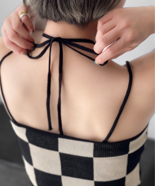 Solace（ソレイス）の「チェッカー柄ベアトップ（チューブトップ・レディース・ベージュ/ホワイト・FREE）」の13枚目の写真