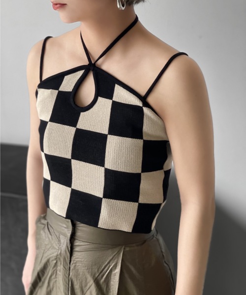 Solace（ソレイス）の「チェッカー柄ベアトップ（チューブトップ・レディース・ベージュ/ホワイト・FREE）」の17枚目の写真