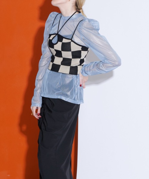 Solace（ソレイス）の「チェッカー柄ベアトップ（チューブトップ・レディース・ベージュ/ホワイト・FREE）」の7枚目の写真