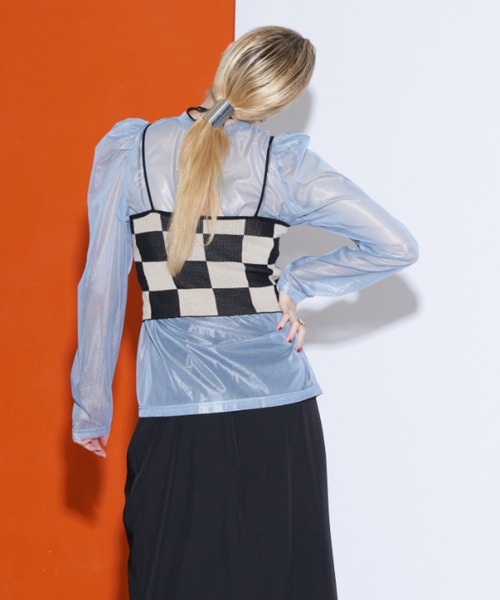 Solace（ソレイス）の「チェッカー柄ベアトップ（チューブトップ・レディース・ベージュ/ホワイト・FREE）」の6枚目の写真